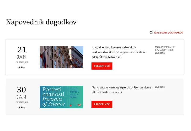 University of Ljubljana, Events calendar